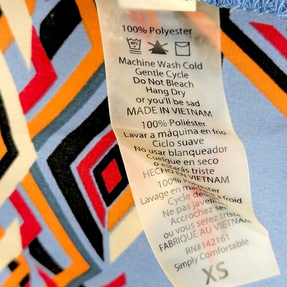 LuLaRoe Joy Vest XS Blue Orange Red Black Aztec Geo Longline Duster Coverup - Picture 4 of 8
